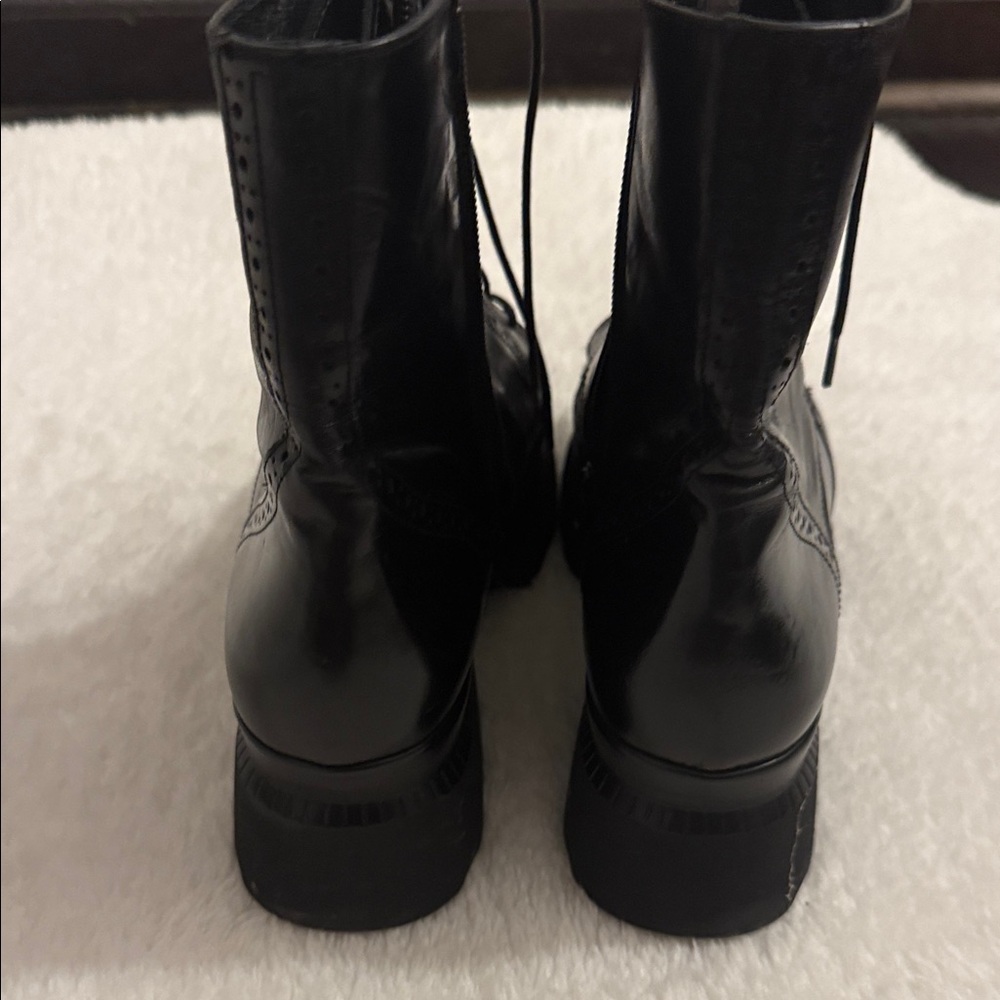 Black Combat Boots with Kiltie Fringe - Picture 3 of 3